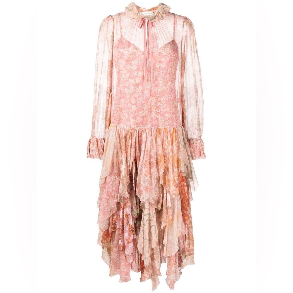 Zimmerman Floral-print Tiered Midi Dress Multicolor Pink